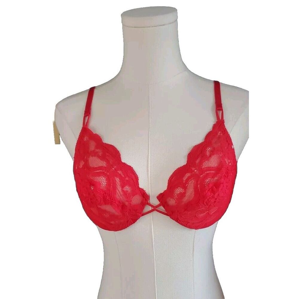 Vanity Fair 75-075 Sheer Chantilly Lace Cherry Red Underwire Bra 36B USA